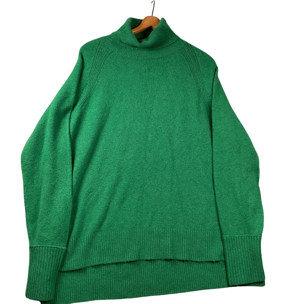 J.Crew Turtleneck Sweater Alpaca Wool blend womens Green High Low Hem XL
